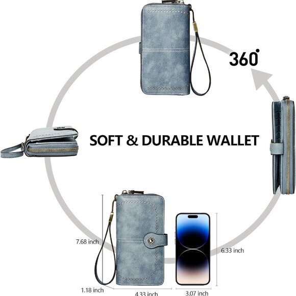 Wallet for Women RFID Blocking Leather Large Capacity Card Holder Ladies Phone C - Picture 4 of 9